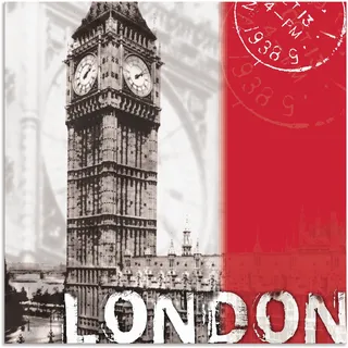 Artland Alu-Dibond-Druck »London_bordeauxrot« Gebäude 1 Stk. tlg. als Alubild, Outdoorbild, Leinwandbild in verschied. Größen, rot