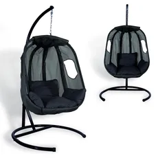 CCLIFE Hängesessel mit Gestell Kissen Hängeschaukel Indoor & Outdoor, max. 120 kg, Schwarz