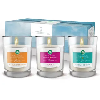 Air Wick Aromatherapie-Kerzen, transparent, 220 g, 3 Stück, Duft mit ätherischen Ölen, revitalisierender Honigmelone, Salbei und Basilikum