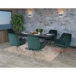 6er-Set Esszimmerstuhl HWC-G67, Küchenstuhl Armlehne, drehbar Auto-Position, Samt grün, Edelstahl - Grün