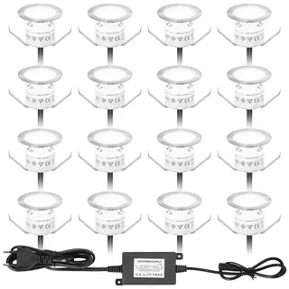 Terrassen Einbaustrahler, IP67 wasserdicht für Außen Bodeneinbauleuchten für Garten Gehweg, 32mm Neutralweiß 16er Set,Außen Led 12V Mini Einbauleuchte für Garten Gehweg Küche Balkon Treppen Holzd