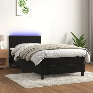 The Living Store Boxspringbett mit Matratze & LED Schwarz 90x200 cm Samt - Schwarz