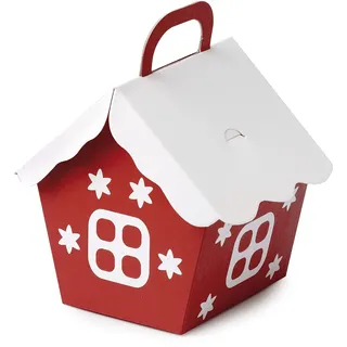 Mopec Packung mit 25 Weihnachtshäuschen aus rotem Papier mit Dach, Weiß, Rot, Einheitsgröße