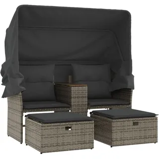 vidaXL Gartensofa 2-Sitzer mit Dach und Hockern Grau Poly Rattan - Grau