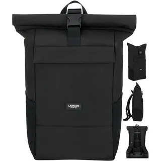 LARKSON Rucksack Herren & Damen Schwarz - No 4 - Rolltop Backpack mit Laptopfach für Uni, Arbeit & Fahrrad - Großer Reiserucksack - Wasserabweisend
