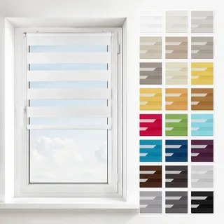 Estika Doppelrollo ohne Bohren nach Maß, Schnelle 2 in 1 Montage - Klemmfix Wand - oder Deckenmontage - 27 Farben zur Auswahl - Breite wählbar von 30 bis 129 cm - Rollos für Fenster ohne Bohren