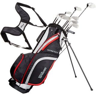 Wilson Anfänge-rAmazon Exclusive Komplettsatz, 10 um 1 Inch verlängerte Golfschläger mit Carrybag, Herren, Rechtshand, Stretch XL, schwarz/grau/rot, WGG157552