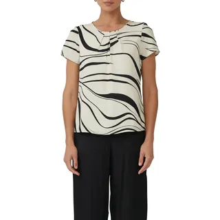 Kurzarmbluse S.OLIVER BLACK LABEL, Damen, Gr. 36, braun (braun aop), Crêpe, Obermaterial: 100% Viskose, bedruckt, regular fit taillenbedeckt, Rundhals, Blusen Kurzarmbluse, mit All-Over Print