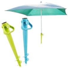 com-four® 2X Sonnenschirmhalter zum Eindrehen - Bodenhülsen für den Garten - Standfuß für Schirme - Erdspieße - leichte Schirmständer aus Kunststoff (02 Stück - grün + blau)