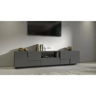 Dmora - TV-Ständer Vanni, niedriges Wohnzimmer-Kommode mit 4 Türen und 1 Schublade, TV-Ständer-Basis, 220x44x46 cm, Anthrazit