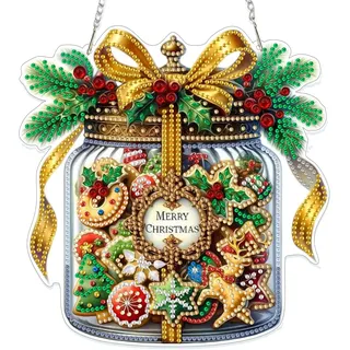 NAIMOER Weihnachten Diamond Painting Fensterbilder Beidseitige, Diamond Painting Anhänger Weihnachtsbaum mit Kette, Diamant Malerei Bilder Kristall Fensterbilder für Geschenk Wand Dekoration