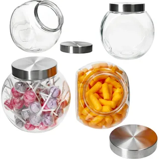4x Dora Keksglas 2L Bonbonniere Glasdose mit Metall-Deckel Vorratsglas - Silber