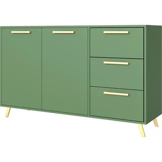 Kommode Nancy mit 3 Schubladen und 2 Türen, Sideboard in Farbe:Grün, Schrank in Größe: 140 x 86 x 41 cm - Grün