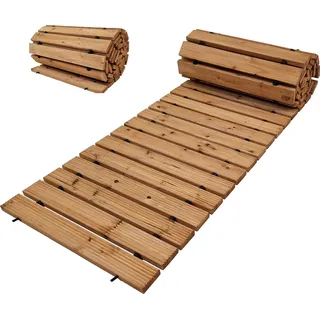 Holzpfad ausrollbar 250x43x2 cm rustikales Tannenholz Anti-Rutsch Oberfläche wetterfester Holzweg - Beige