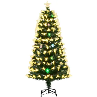 COSTWAY 150 cm Künstlicher Weihnachtsbaum mit Beleuchtung, 8 Lichtmodi, 170 Zweigspitzen, 20 Schneeflocken & Sternspitze, Tannenbaum Christbaum - Grün