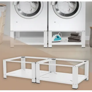 ML-Design Doppel Waschmaschinen Untergestell mit 2 Ablagen, Weiß, 128x54 cm, bis 150kg, Stahl, Waschmaschinensockel, Doppeluntergestell Doppelpodest - Weiß