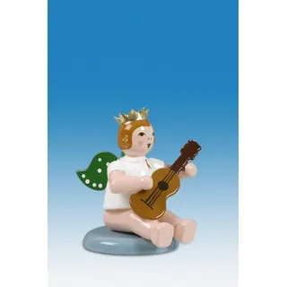 Engelmusikant Engel flach sitzend mit Gitarre ohne Krone Höhe ca 6 cm NEU Holz