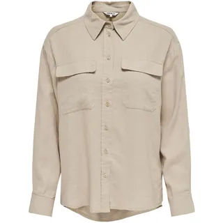 ONLY Hemd Bluse Basic Langarm Business Web Shirt Oversize Classic Leinen Oberteil ONLCARO, Farben:Beige,Größe Damen:L