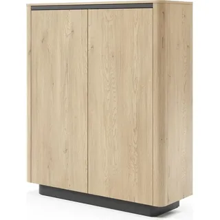 BETTSO Hohe zweitürige Kommode TAMPA Eiche cremona + schwarz für minimalistische Innenräume