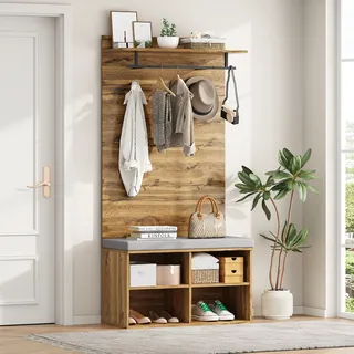 STILVORA Garderobenständer Garderoben mit Schuhbank&Kleiderhaken,Wandgarderoben mit Kleiderstange&Regal,Kleiderständer mit Schuhschrank,Natur - Naturbelassen