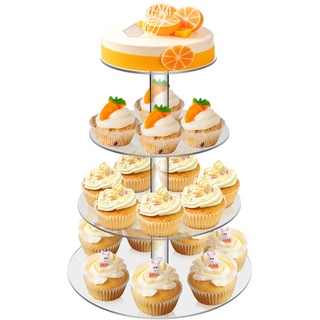 hicoosee Cupcake Ständer, 4-stöckiger Runder Acryl Tortenständer, Cupcake Auslageständer für Hochzeit, Party, Geburtstag, Baby Duschen & Kuchen Dessert, Torten Etagere