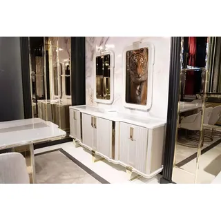 Elegantes weißes Holz Sideboard mit Spiegel im modernen Design - Weiß
