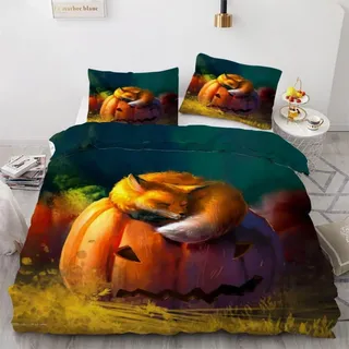 Bettwäsche-Set 155x220 cm 3-teilig Mikrofaser Fuchs Motiv mit Reißverschluss