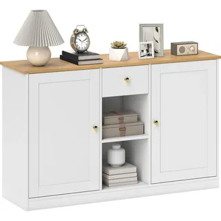 Homcom Sideboard Kommode Aufbewahrungsschrank mit Schublade, 2 Türen, 2 Offenen Ablagen, Küchenschrank Buffetschrank Beistellschrank für Küche,... - Weiß
