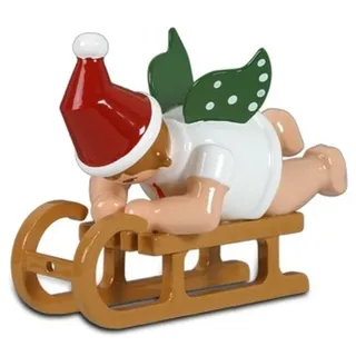 Engelfigur Weihnachtsengel auf Schlitten liegend mit Krone Höhe ca 6 cm NEU Holz