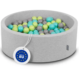 KiddyMoon Bällebad 90X30cm/200 Bälle ∅ 7Cm Bällepool Mit Bunten Bällen Für Babys Kinder Rund, Hellgrau:Hellgrün/Helltürkis/Grau