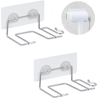 YoHyien 2 Stück Fönhalter Wand ohne Bohren, SUS304 Edelstahl Föhn Halterung zum Kleben, Haartrockner Halterung mit Kabelhalter für Bad, Friseursalon, Schminktisch (Silber)