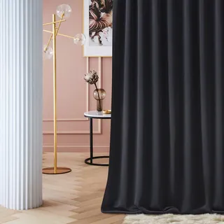 ROOM99 Vorhang mit Ösen Laurel 140 x 280 cm Schwarz, 1 Stück | Verdunkelung Blickdicht Schiebegardinen Curtain Wohnzimmer Schlafzimmer