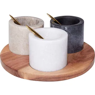 BELIANI Dipschalen Set mit Serviertablett Mehrfarbig aus Marmor u. Akazienholz mit Teelöffeln Servierplatte Dekotablett Mamorschalen für Dips Saucen - Bunt, Gold, Braun