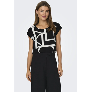 Shirtbluse ONLY "ONLVIC S/S AOP TOP NOOS PTM", Damen, Gr. 34 (XS), schwarz (schwarz aop:maritime great logo), Web, Obermaterial: 97% Polyester, 3% Elasthan, bedruckt, regular fit hüftlang, Rundhals, Blusen Shirtbluse, mit Allover Druck, Topseller