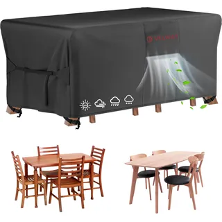 Velway Gartenmöbel Abdeckung Wasserdicht 170x94x71cm 420D Oxford Gewebe | Schutzhülle für Gartentisch & Sitzgruppe Reißfest, Anti-UV, Winddicht Gartenlounge Abdeckung Gartentisch Plane Schwarz