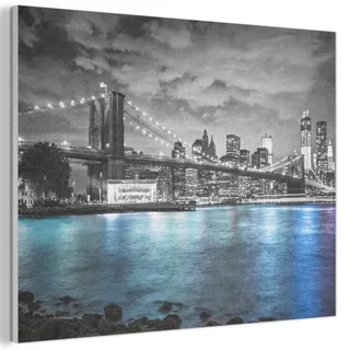 MuchoWow Akustikbild New York - Skyline - Stadt - Blau Wandbild Wohnzimmer 100x70 cm , Blaugrau , Kunststoff , Rechteckig , 100x70x0.9 cm , Tapeten & Wandverkleidungen, Akustikpaneele