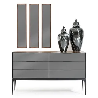 Luxus Spiegel 3er Set Schmale Spiegel mit braunen Rahmen Wandspiegel 3tlg - Braun