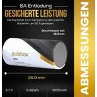 pulsbox 18350 Li-Ion Akku 3,7V | Flat Top/Button Top | 1600mAh | 8A (2 x Akku)
