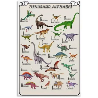 CYPGTBCK Dinosaurier-Alphabet-Poster für Kinder, Dinosaurier-Namen, pädagogisches Leinwand-Kunstposter und Wandkunst, Bilddruck, moderne Familienschlafzimmer-Dekor-Poster, 30 x 45 cm