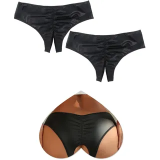 sunshinelady Slip Ouvert Für Frauen PU-Leder Unterhosen Damen String Tanga | 2 Packs Sexy Unterwäsche Offen im Schritt Hipster Höschen Low Waist Dessous Reizwäsche Curvy Große Größen Underwear XL
