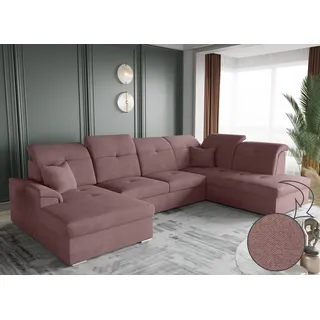 Kaiser Möbel Ecksofa mit schlaffunktion und bettkasten, Schlafsofa, Sofa U Form, Couch U Form BARON stoff Brooklyn Rosa Links - Rosa
