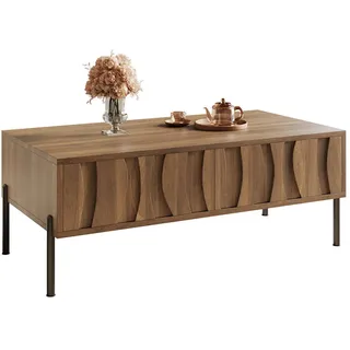 Beaok Couchtisch 105/55 cm mit 2 Schubladen in Naturfarben im Retro-Stil , Holzwerkstoff , 55x41x105 cm , Wohnzimmer, Wohnzimmertische, Couchtische