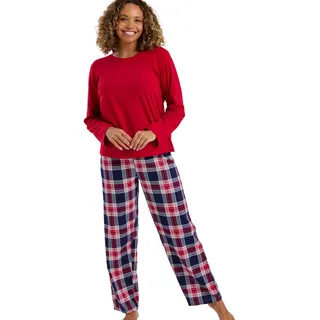 Indigo Sky Rosie Damen-Schlafanzug-Set aus weicher Baumwolle, Bequeme Loungewear für den Alltag, mit bedruckter Pyjamahose und gemütlichem Langarm-Top, Kirschrot kariert, 18-20