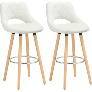 WOLTU Barhocker 2er Set mit Lehne Fußstütze, aus Kunstleder Holzgestell, Optimal Komfort, Weiß - Weiß