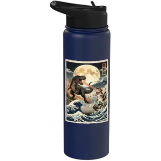 Katze vs T-Rex Monster Japanische Japan Kaiju Kunst Stainless Steel Insulated Water Bottle