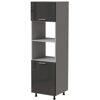 Feldmann-Wohnen Backofenumbauschrank Essen D14/Ru/60/207 Graphit Hochglanz / Grau Matt 60 / 59 / 207cm , Graphitfarben, Grau , Holz , 60x207x59 cm , Küchen, Küchenmöbel, Küchenschränke, Geräteumbauschränke