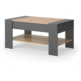 Vicco Couchtisch August, 99.6 x 58.8 cm mit Schublade, Goldkraft Eiche/Anthrazit - Braun, Dunkelgrau