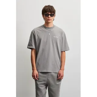 T-Shirt PEGADOR "LOGO OVERSIZED TEE", Herren, Gr. M, grau (washed grau), Single Jersey, Obermaterial: 100% Baumwolle, unifarben, oversize normal, Rundhals, gerader Abschluss, Shirts T-Shirt, Baumwolle, oversize
