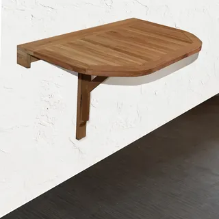 Teako Design Wandklapptisch Rund Teakholz Sondrio – Wetterfestes Massivholz, Klappbar, Platzsparend (80 cm x 50 cm)