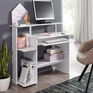 FineBuy Computertisch Weiß 94x90,5x48,5 cm Laptop Tisch Modern mit Tastaturauszug PC-Tisch mit Drucker-Ablage platzsparend Schreibtisch Laptoptisch - Weiß